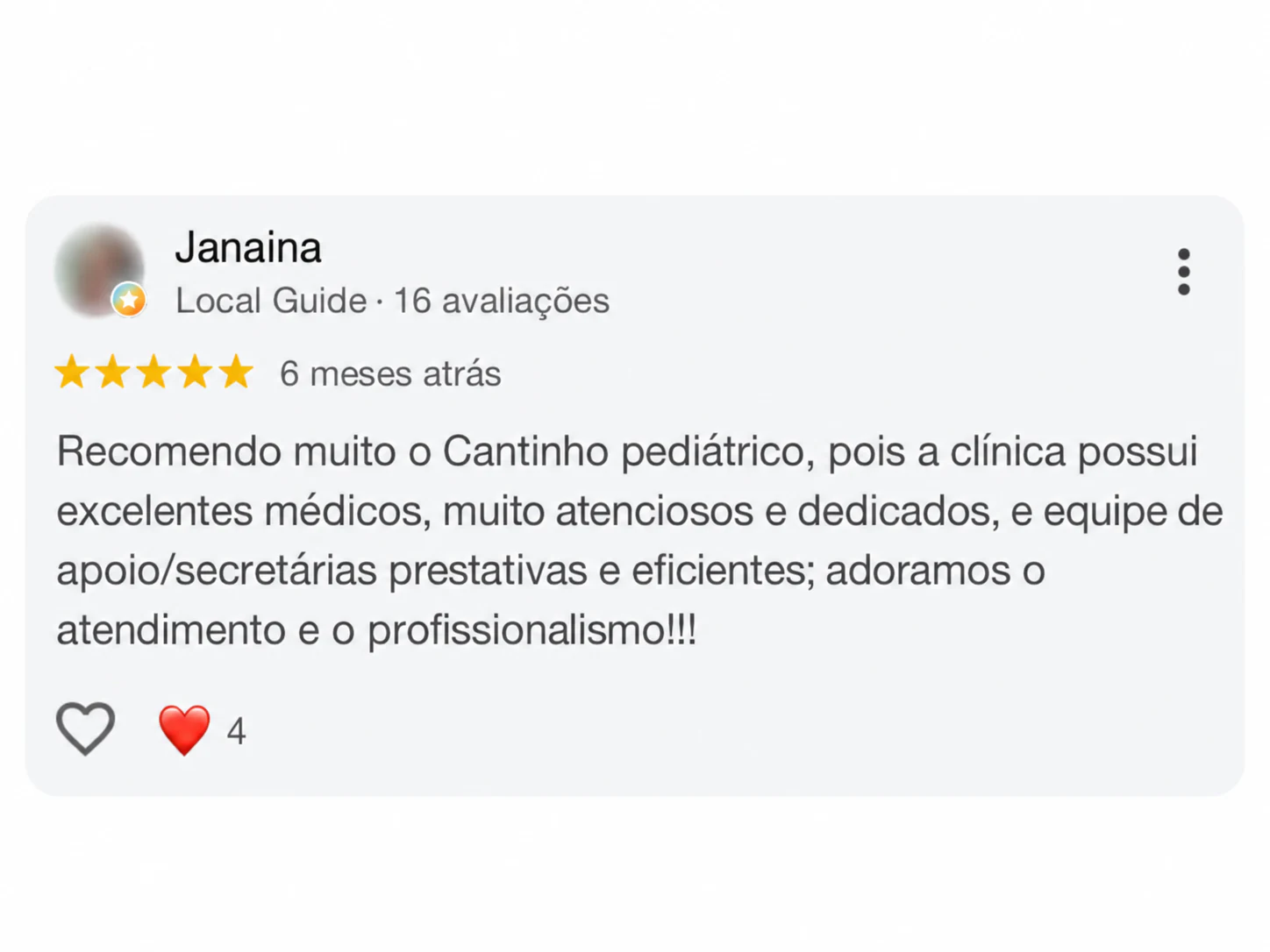 Avaliação completa de Janaina no Google